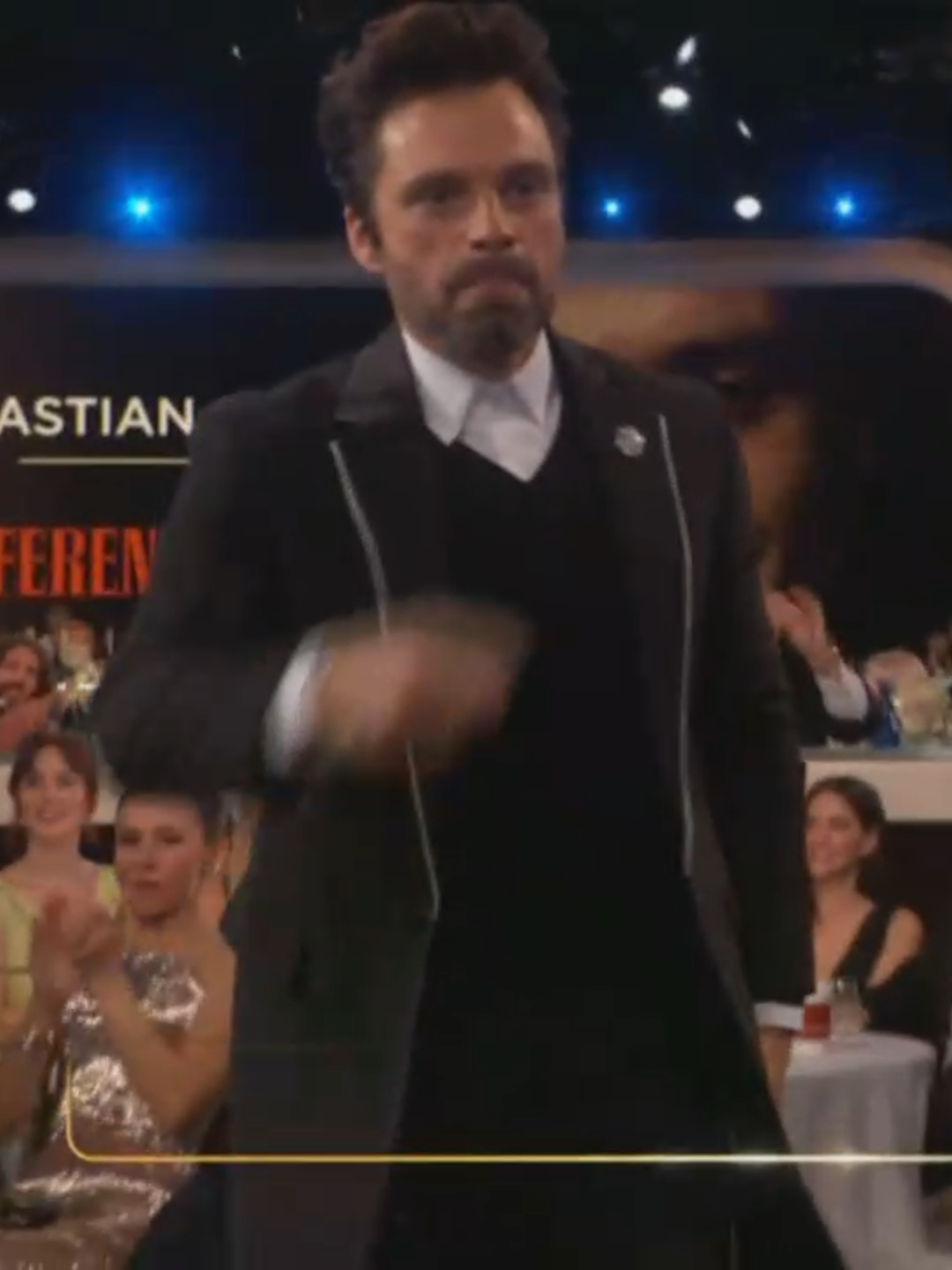 Sebastian Stan wins the #GoldenGlobe for best performance by a male actor in a motion picture — musical or comedy.