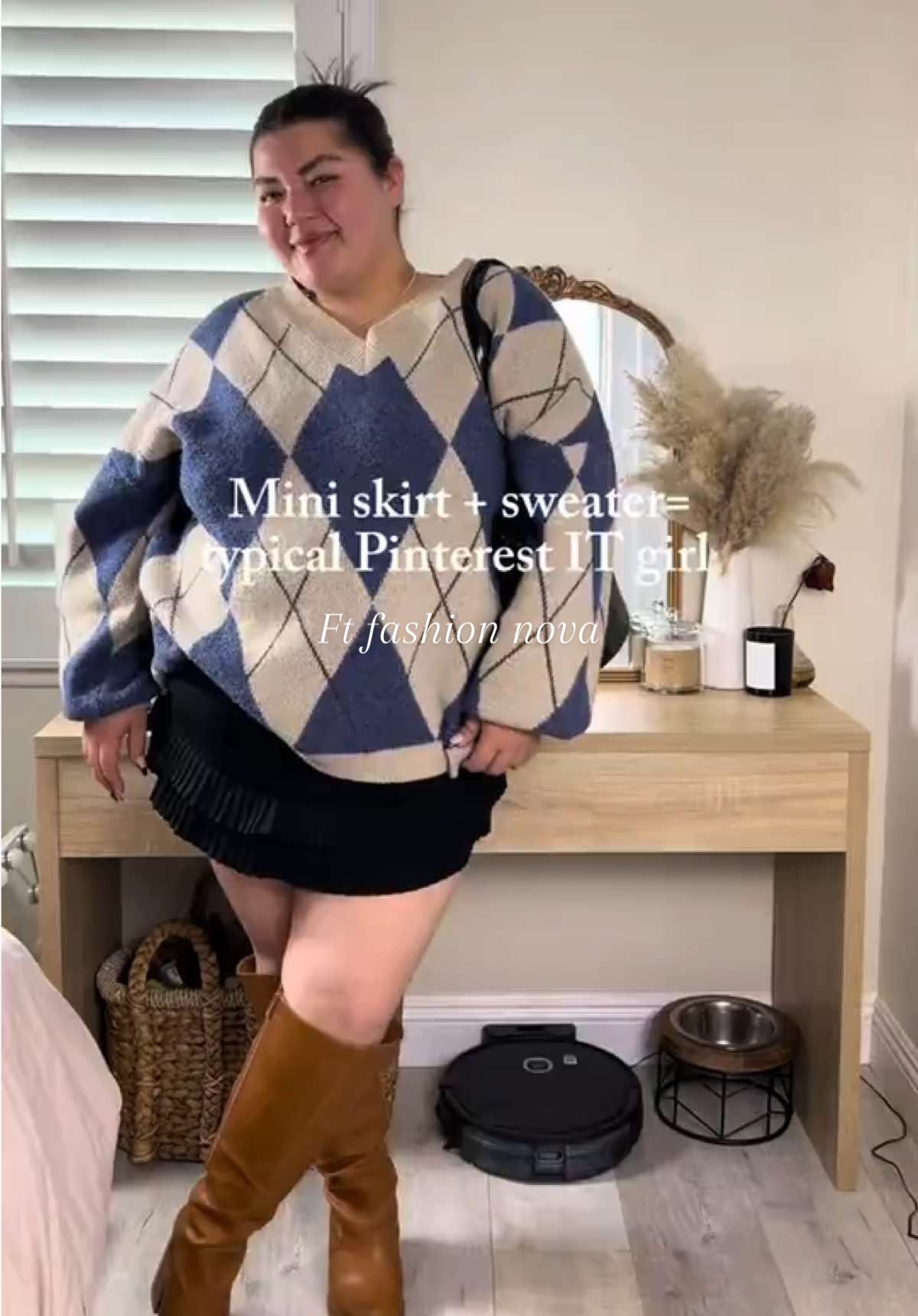 Anyone else obsessed with argyle sweaters 🤭 @FashionNovaCURVE #fashionnovapartner #plussize #outfitinspo #plussizefashion #argyle #miniskirt #pinterest #pinterestoutfit 