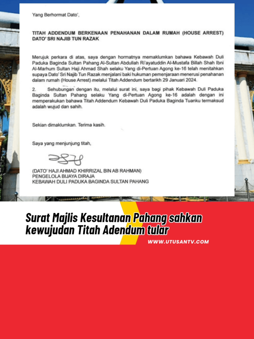 6 JAN 25: Difahamkan, surat itu turut didedahkan dan dibacakan peguam bela, Tan Sri Muhammad Shafee Abdullah di Mahkamah Rayuan pagi ini dalam prosiding semakan kehakiman melibatkan Najib. #trendingnewsmalaysia #beritaditiktok #fyp #Adendum #najibrazak 