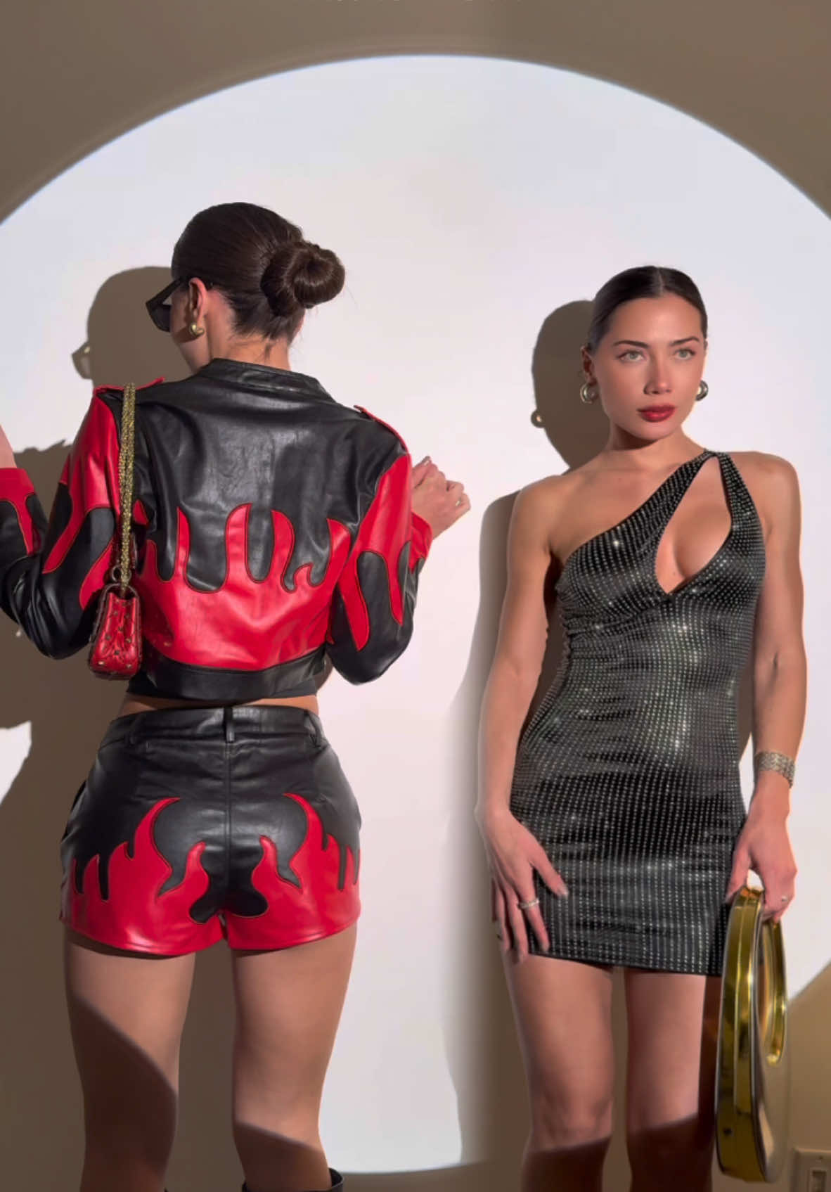 Right or left? Why not both? 😏 @FashionNova  -Turn Up The Heat Leather Short Set - Palmer Rhinestone Mini Dress -