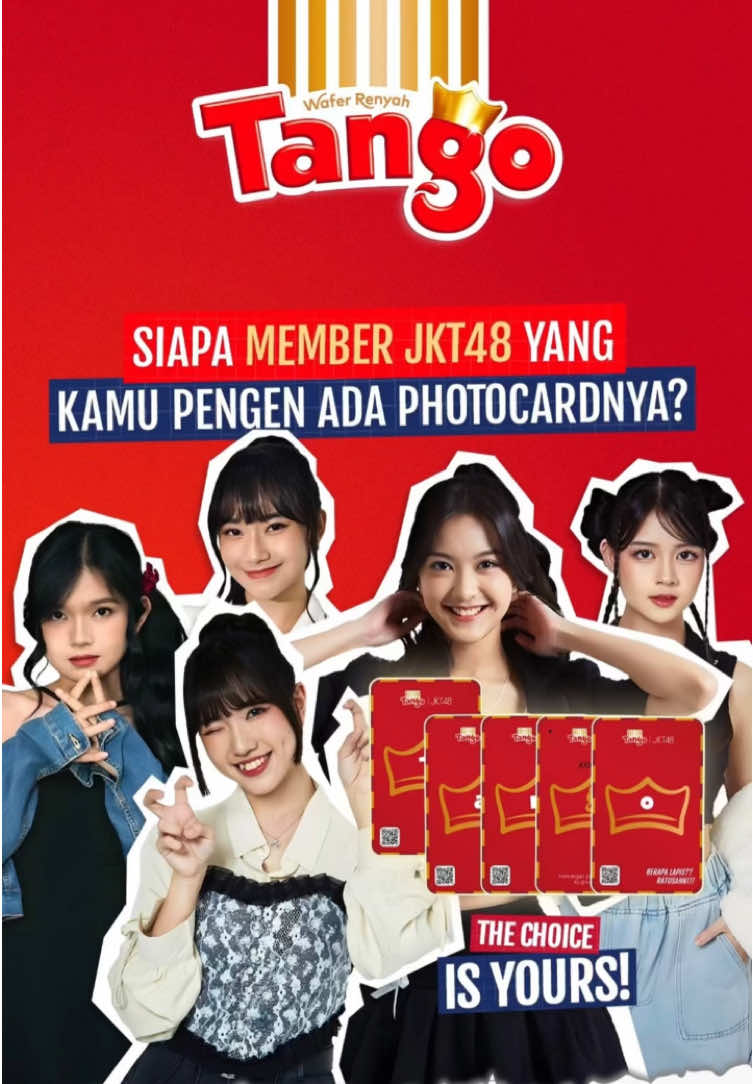 Kalau bisa pilih, Sobat Wafer pengen photocard siapa nih dari JKT48?🤔 Drop dan tag oshi kamu di kolom komen yuk!🤎 #WaferTango #BerapaLapisRatusan #HundredsOfHappiness #TangoxJKT48 #JKT48 