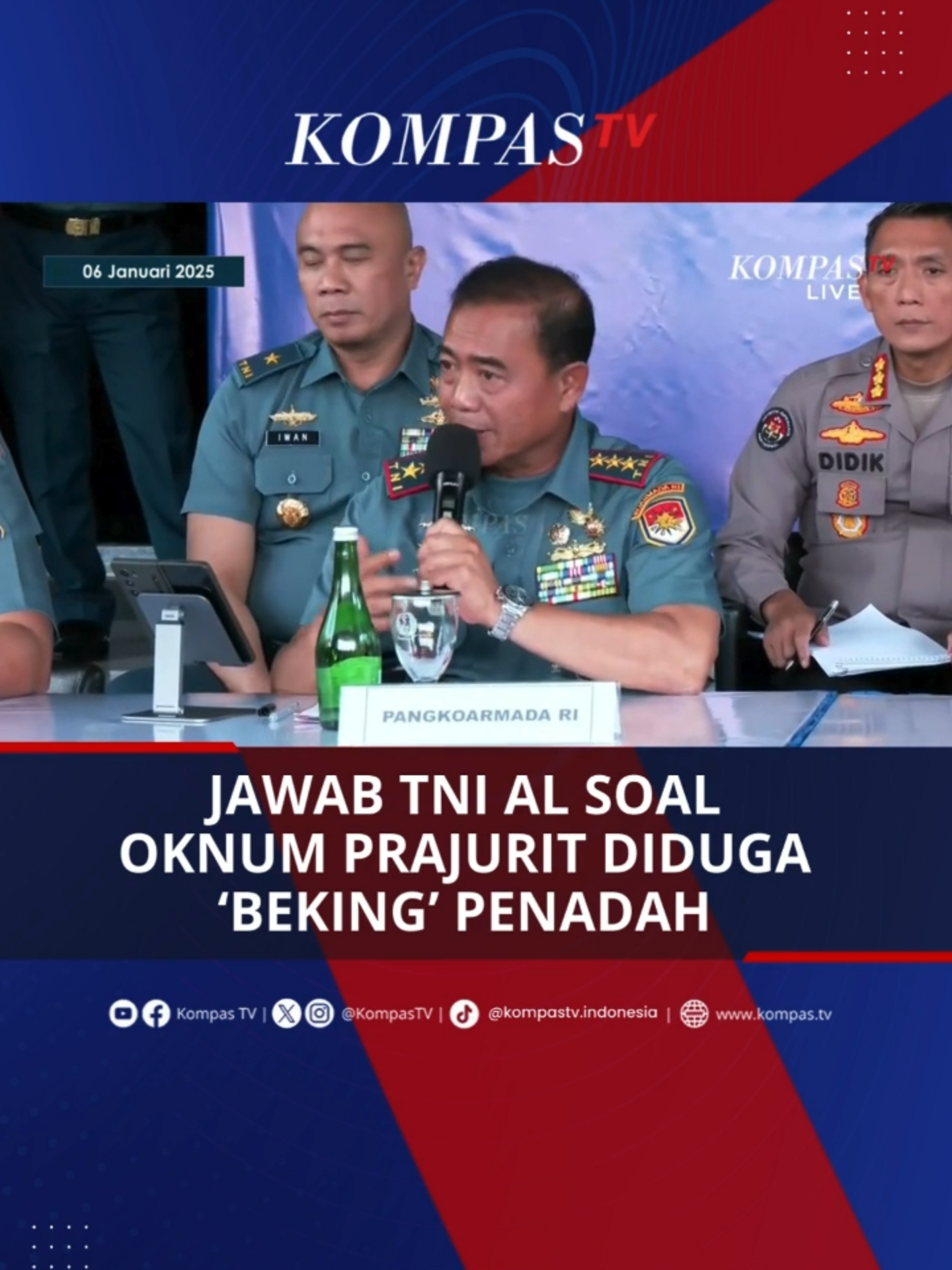 Panglima Komando Armada (Koarmada) RI, Laksamana Madya TNI Dr. Denih Hendrata menanggapi soal dugaan oknum prajurit TNI AL yang terlibat dalam dalam kasus penembakan bos rental merupakan ‘beking’ dari sindikat penadah. Dapatkan berbagai informasi terbaru lainnya hanya di www.kompas.tv atau Youtube KompasTV. #TikTokBerita