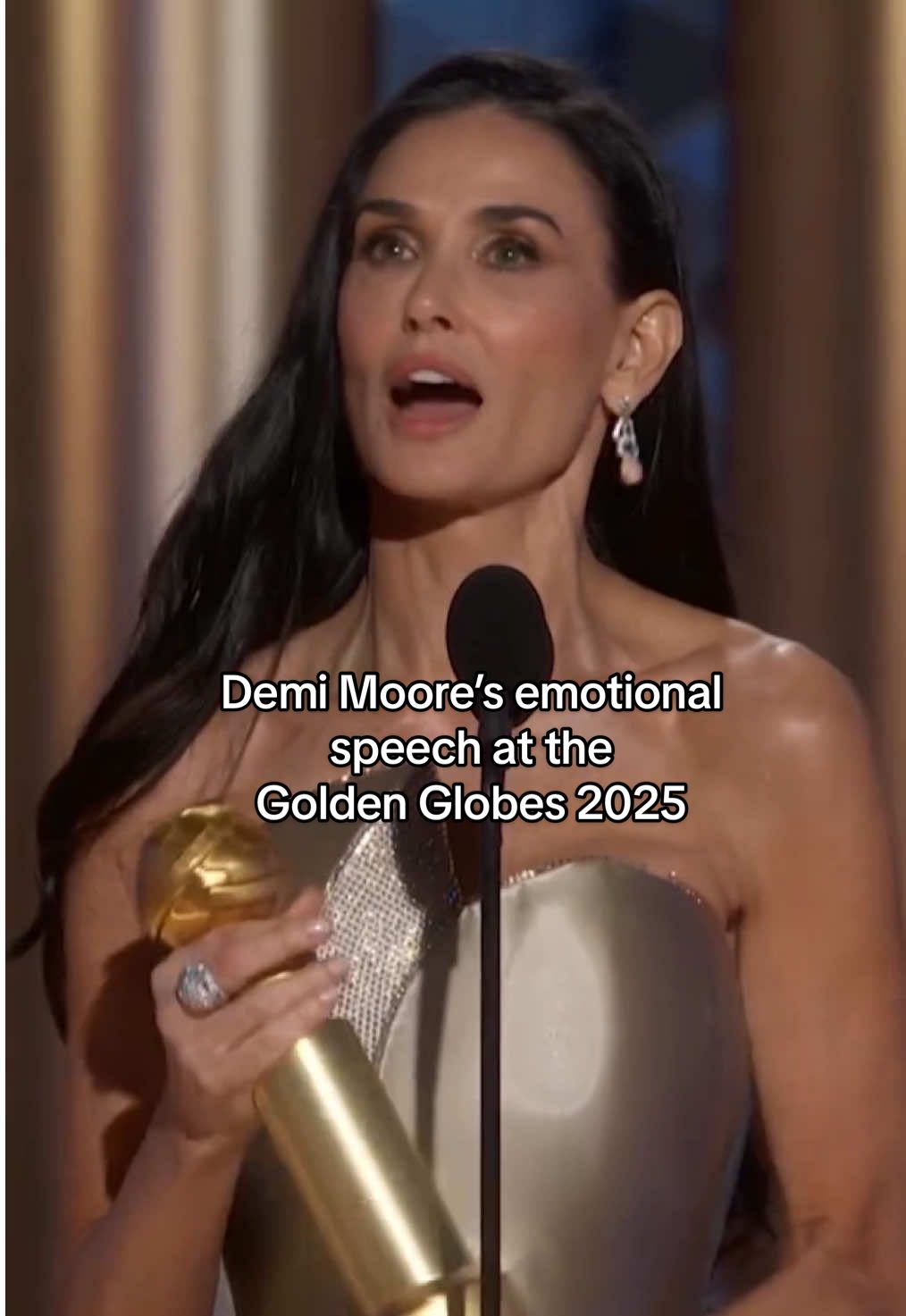 Best Actress in a Motion Picture’s Winner #demimoore for the #substance, delivered one of the most emotional speeches yesterday night at the #goldenglobes2025🤍 Leave a comment below with your thoughts! Video credits: @Golden Globes  #goldenglobes #thesubstance #movie #tiktokmovie #movietiktok #margaretqualley #fyp #goldenglobesawards  