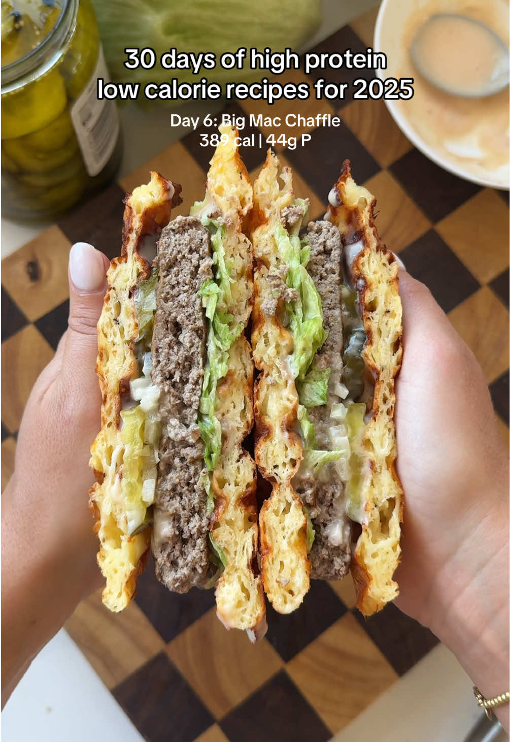 DAY 6: BIG MAC CHAFFLE 🍔 Day 6 of 30 high protein, low calorie recipes for 2025. See the link in my bio for the full recipe and access to my whole recipe archive!