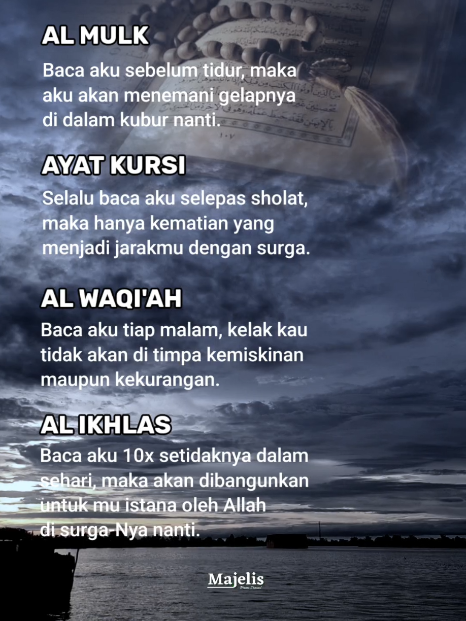 Jangan lupa di amalkan. #amalan #surahalmulk #alwaqiah #ayatkursi #alikhlas #alquran 