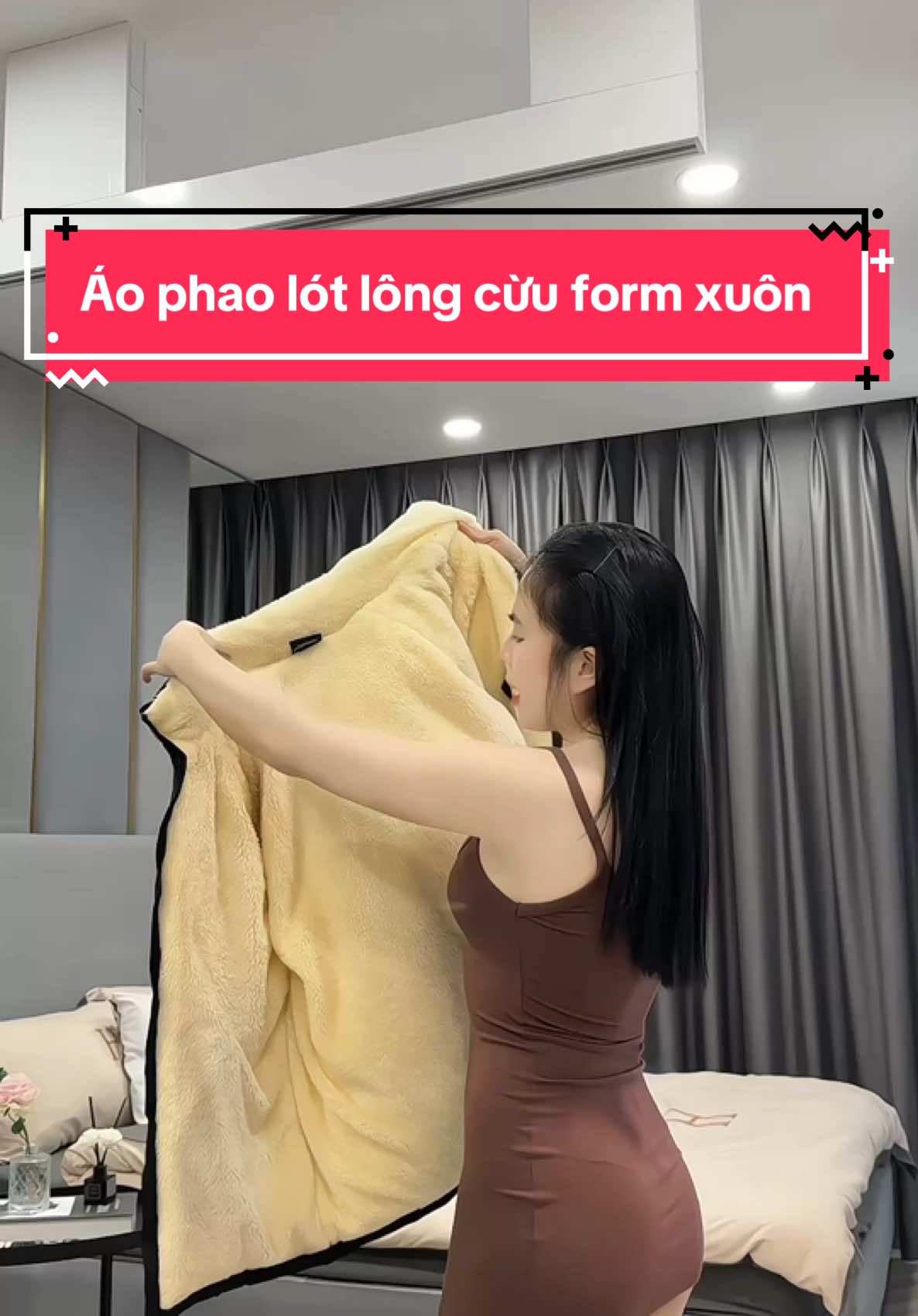 Áo phao lót lông cừu form xuông