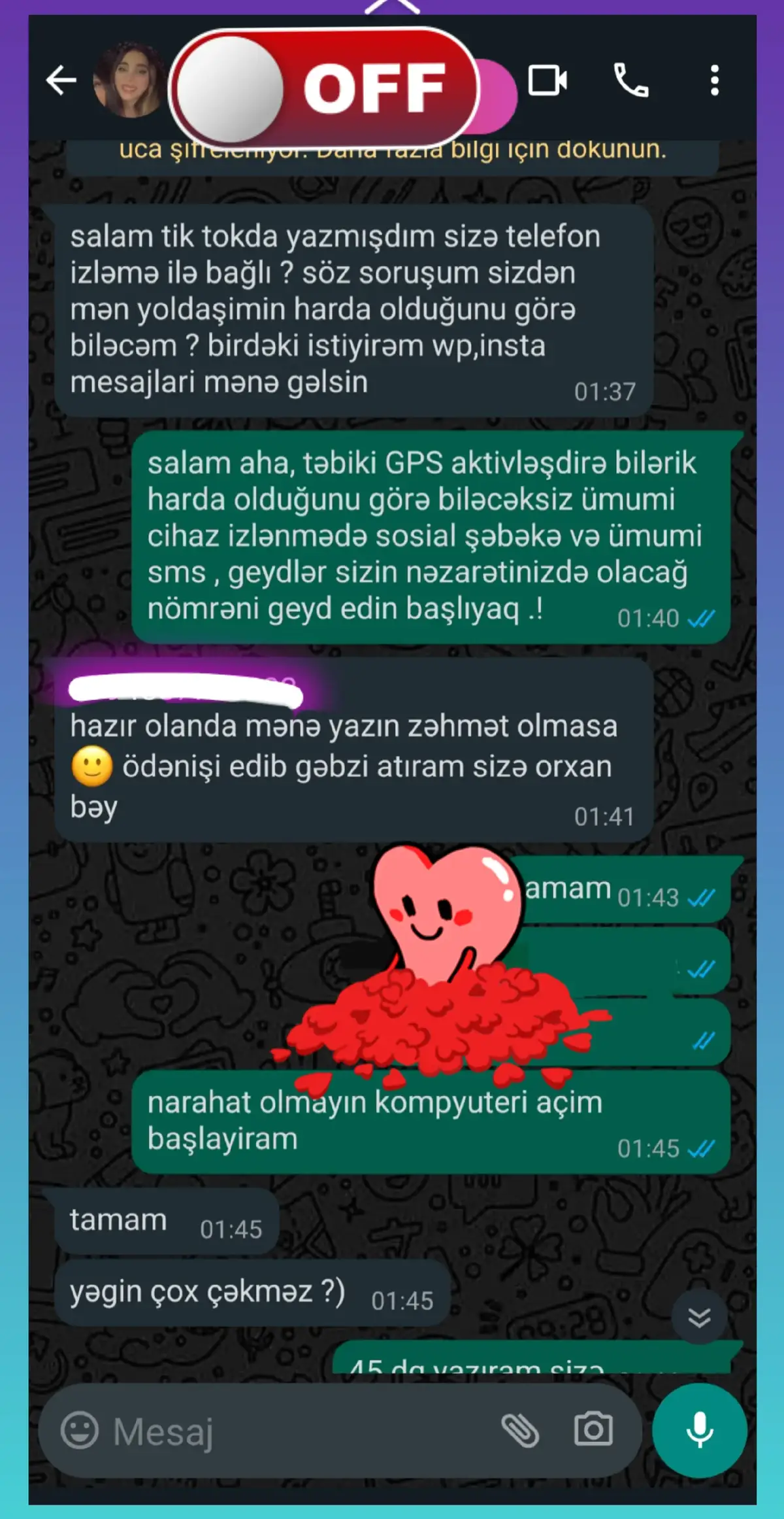 məxfiçilik hüguglariniz gorunur hörmətli müştətilər whatsap izlənmə , telefon(android.ios) sizə yönləndirilməsi ,sosial şəbəkə hesablarını izləmə və.s endirimli xidmətlərimizdən istifadə edə bilərsiniz 🙂🤍#orkhannasirov