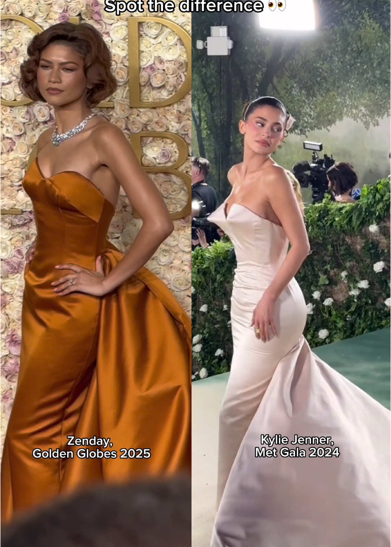 Fashion enthusiasts have noted striking similarities between Kylie Jenner’s 2024 Met Gala gown and Zendaya’s ensemble at the 2025 Golden Globes. Kylie graced the Met Gala in a custom ivory gown by Oscar de la Renta, inspired by garden statues from J.G. Ballard’s short story “The Garden of Time.”  Zendaya captivated the Golden Globes in a custom burnt-orange Louis Vuitton ball gown, designed by Nicolas Ghesquière, paying homage to legendary bombshell Joyce Bryant and designer Zelda Wynn Valdes.  Both dresses feature strapless designs with voluminous skirts, showcasing the designers’ craftsmanship and the wearers’ elegance. #K#KylieJennerZ#ZendayaM#MetGala2024G#GoldenGlobes2025O#OscarDeLaRentaL#LouisVuittonN#NicolasGhesquièreF#FashionParallelsD#DesignerGownsH#HighFashionC#CoutureR#RedCarpetFashionF#FashionIconsS#StyleInspirationE#ElegantDesignsC#CelebrityStyleF#FashionComparisonG#GlamourL#LuxuryFashionT#TimelessEleganceF#FashionHomageJ#JoyceBryantZ#ZeldaWynnValdesG#GardenOfTimeJ#JGballardF#FashionHistoryS#StraplessGownsV#VoluminousSkirtsF#FashionCraftsmanshipf#fashionanalysis