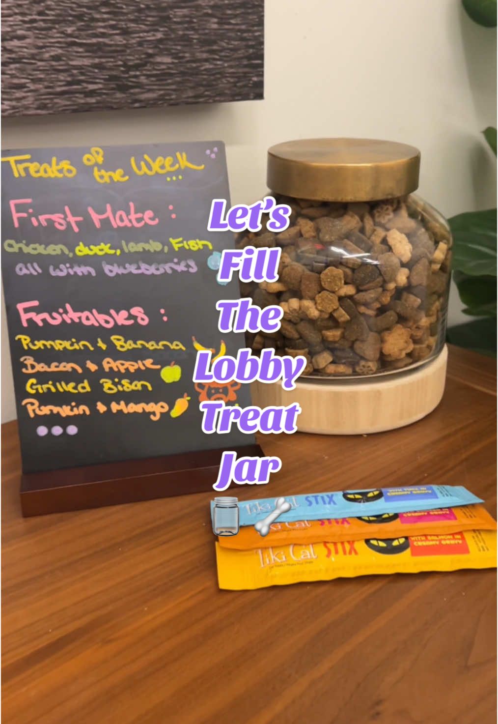 I wish candy salad was still a trend 🫙🍬 #dogtreats #apartment #apartmentlife #dogmom #lobbytreatjar #apartmentdog #cutedog #refillday #dogtreatrefill