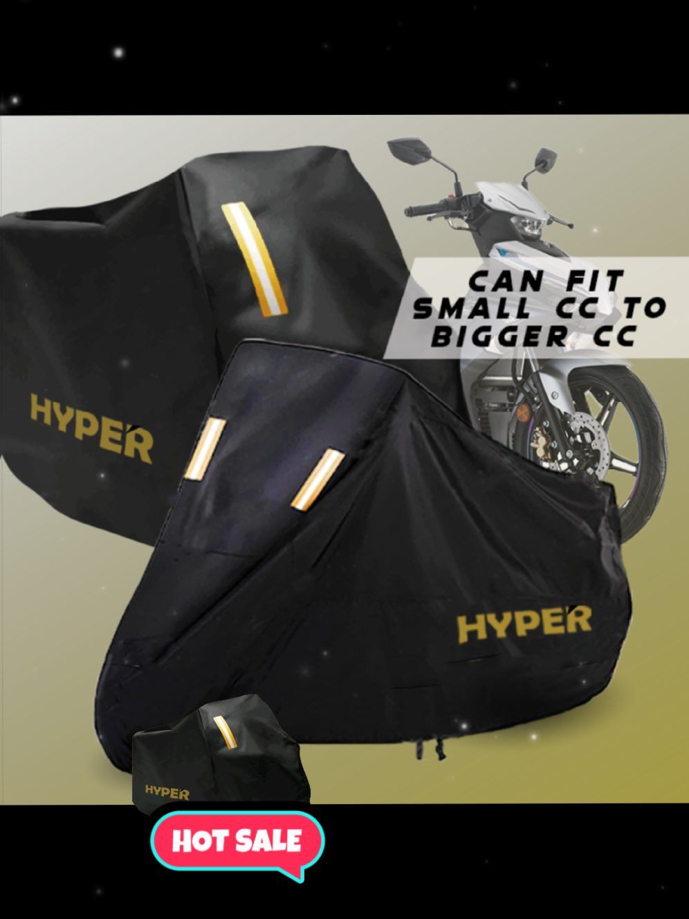 Motor Cover HYPER Gold Waterproof Dustproof UVproof Outdoor Protection Selimut Motor Motorbike Penutup Motor Motorsikal #tiktokviral #fyppppppppppppppppppppppp #TikTokShop #fypシ 