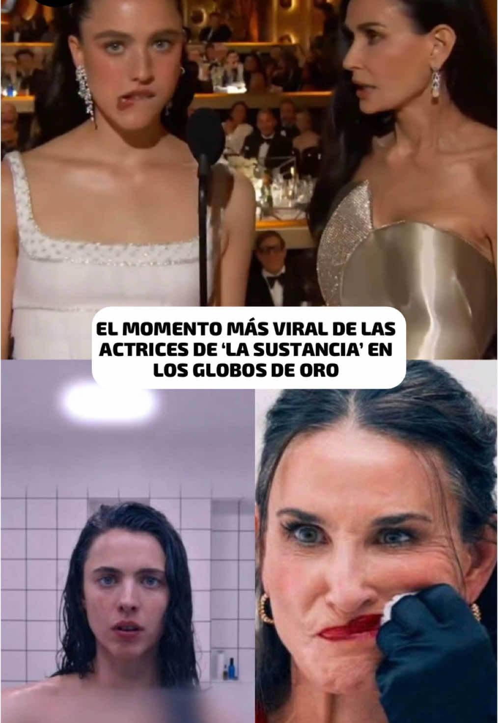 Se quedaron en personaje 😅😂 Las actrices de ‘La Sustancia’ protagonizaron un momento divertido en los Globos de Oro 🎭 #LaSustancia #GlobosDeOro #Virales #hollywood 