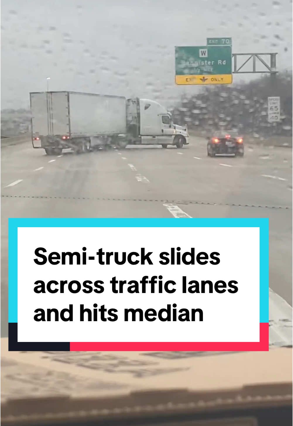 A family traveling on a highway captured the moment a semi-truck just feet away from them slid across multiple lanes of traffic in Kansas City, Missouri, on Saturday as a major winter storm moved through the region. The woman who captured the footage said she and her family made it home safely. According to Missouri State Highway Patrol, troopers on Saturday had been working “non-stop” to respond to crashes and stranded drivers. Missouri officials urged drivers to stay off the roads on Monday as many roads remained treacherous. #kansascity #missouri #winterstorm #weather 