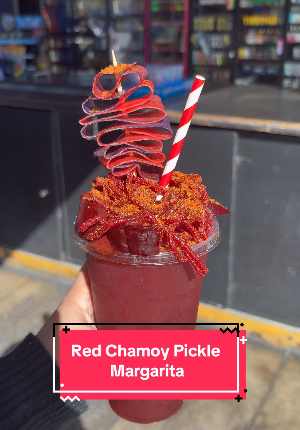 I heard it taste even more better than it looks. Come try our Red Chamoy Pickle Margarita. Made with Strawberry, Blueberry, Red Chamoy ,Lucy’s, Red Pickles & Top Shelf , topped with a Fruit Roll-up, Red Chamoy Pickles , & Salsaghettis. Also don’t forget to check out our other featured drinks on mybeernall.com/monthy-specials #margaritas #beernallsa #chamoy #chamoypickle #chamoypicklekit #sanantonio #drunktok #refresh 