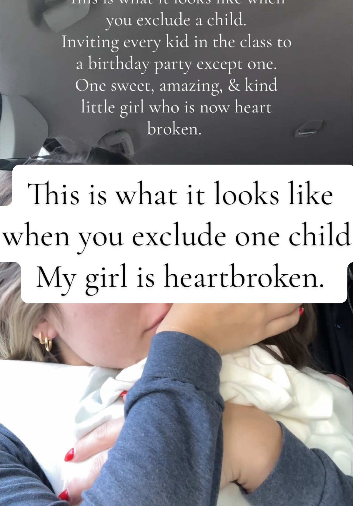 I debated on whether or not to share this. But my girl is just so heart broke. Raising your child to think it’s acceptable to intentionally leave out another child and make them feel less than is something I will never be ok with. Teach your babies to be kind and welcoming to everyone. I thought I would have YEARS before something like this happened but sadly here we are in VPK. #kindness #teachkindness #bekind #bullies #bully #leftout #kidsoftiktok #parentsoftiktok #MomsofTikTok 