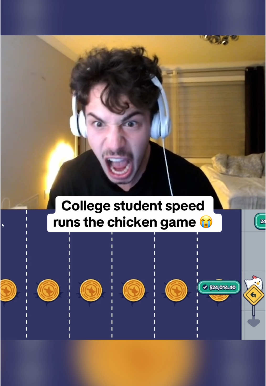 College student speed runs the chicken game 😭 #kickstreaming 