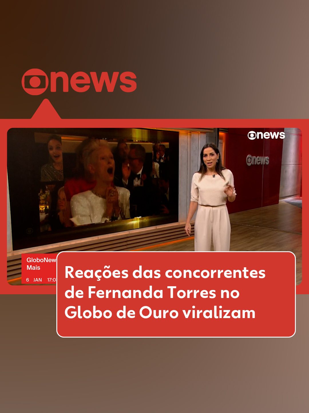 👏👏 Reações na premiação - Além do momento histórico da vitória de Fernanda Torres no Globo de Ouro, as reações das concorrentes também se destacaram na web.  #AngelinaJolie, que deu vida à cantora Maria Callas, primeiro ficou surpresa. Depois, aplaudiu Fernanda com um sorriso no rosto. #NicoleKidman deu até um gritinho na hora de aplaudir. #PamelaAnderson também ficou feliz com a vitória e aplaudiu muito.  A reação da atriz #KateWinslet chamou atenção, porque ela é a única que fala alguma coisa sobre a vitória de Fernanda para quem estava na mesa com ela. Nas redes sociais, muita gente sugeriu que ela teria elogiado o prêmio. Mas a melhor reação de todas é a da atriz britânica #TildaSwinton. Ela vibrou muito e foi a única que aplaudiu de pé a vitória da Fernanda. A reação - claro – viralizou. #FernandaTorres #GlobodeOuro #tiktoknotícias