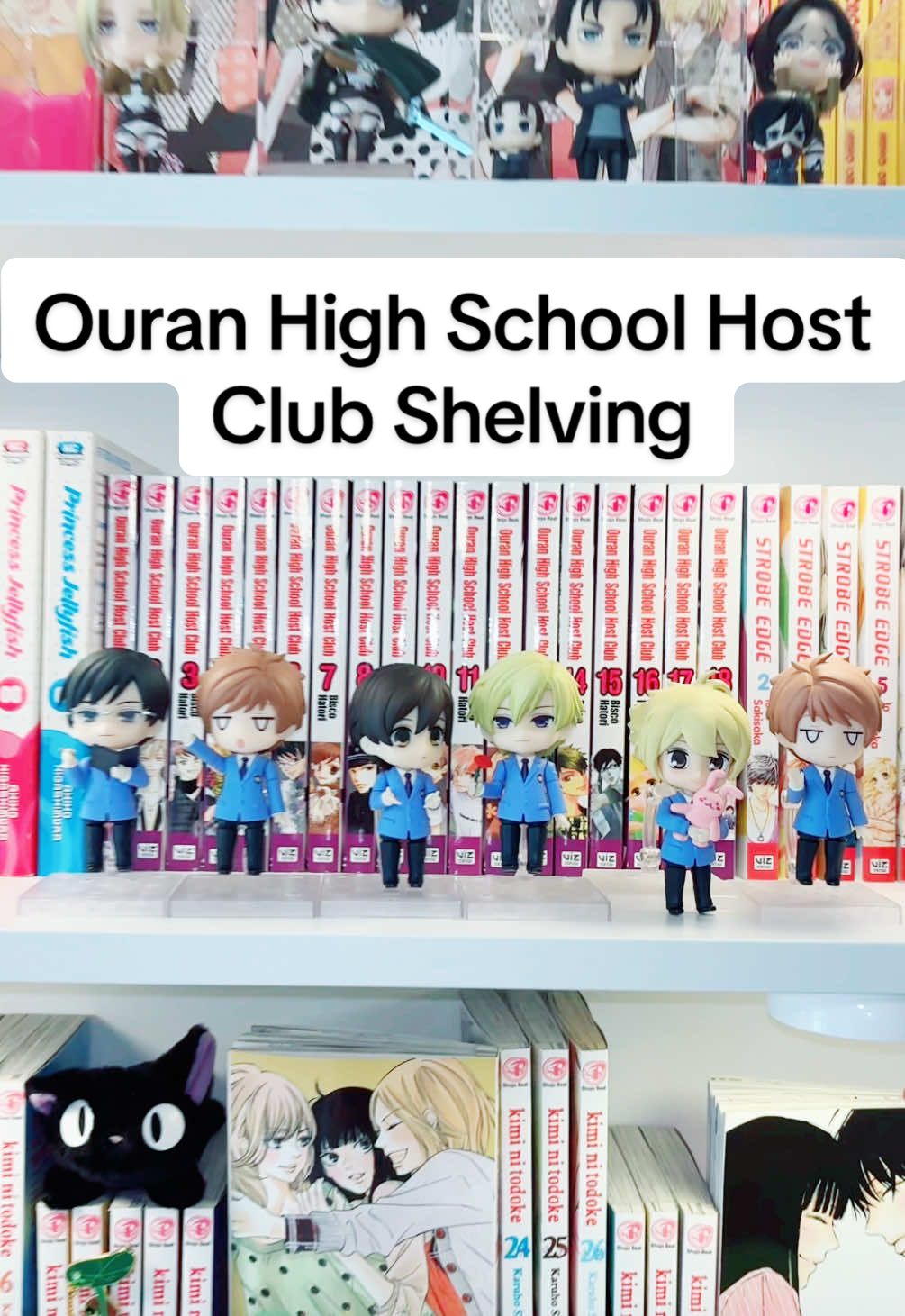 Shelving my ouran high school host club manga ❤️ I rearranged my shelves a bit since I feel like this goes with my other stuff on this shelf more! Please don’t kill me for missing Mori, I made the Honey custom but haven’t found parts for Mori yet… #manga #mangashelving #mangashelf #ouranhighschoolhostclub #anime #shoujo #haruhifujioka #tamakisuoh #hitachiintwins #honeysenpai #shoujomanga #ouranhostclub #ohshc #nendoroid #animefigure #mangacollection #ouran #kyoyaootori 