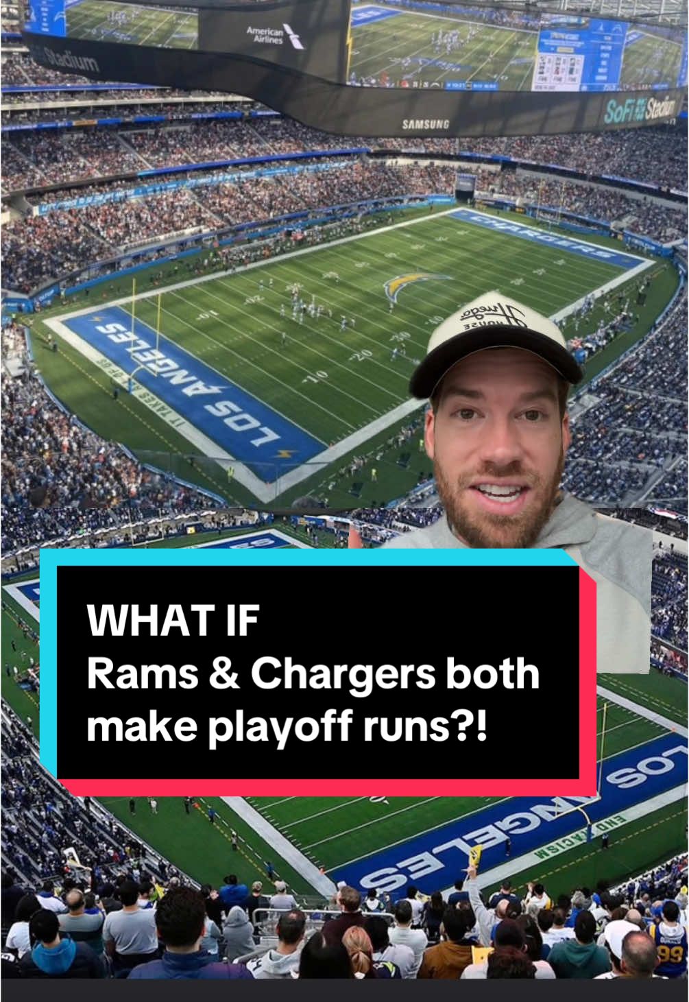 SoFi stadium having to host both AFC and NFC Championship games would be hilarious #nfl #SuperBowl #nfcchampionship #afcchampionship #losangelesrams #losangeleschargers #losangeles #NFLPlayoffs #rams #chargers