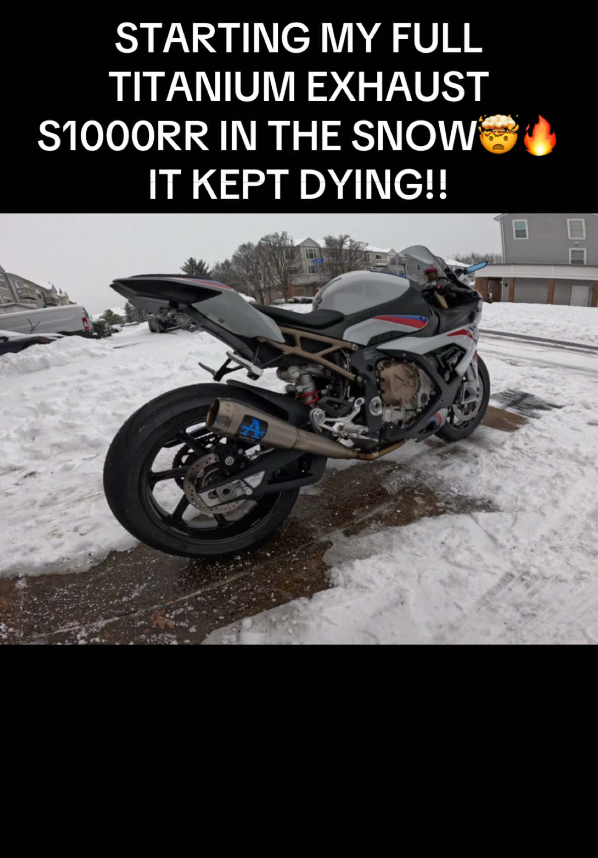 First S1000RR cold start in the snow with a full Titanium Arrow Exhaust🗿🔥 #kawasaki #ninja #zx4rr #zx10r #bmw #s1000rr #sportbike #biktok #bikesoftiktok #motorcycle #moto 