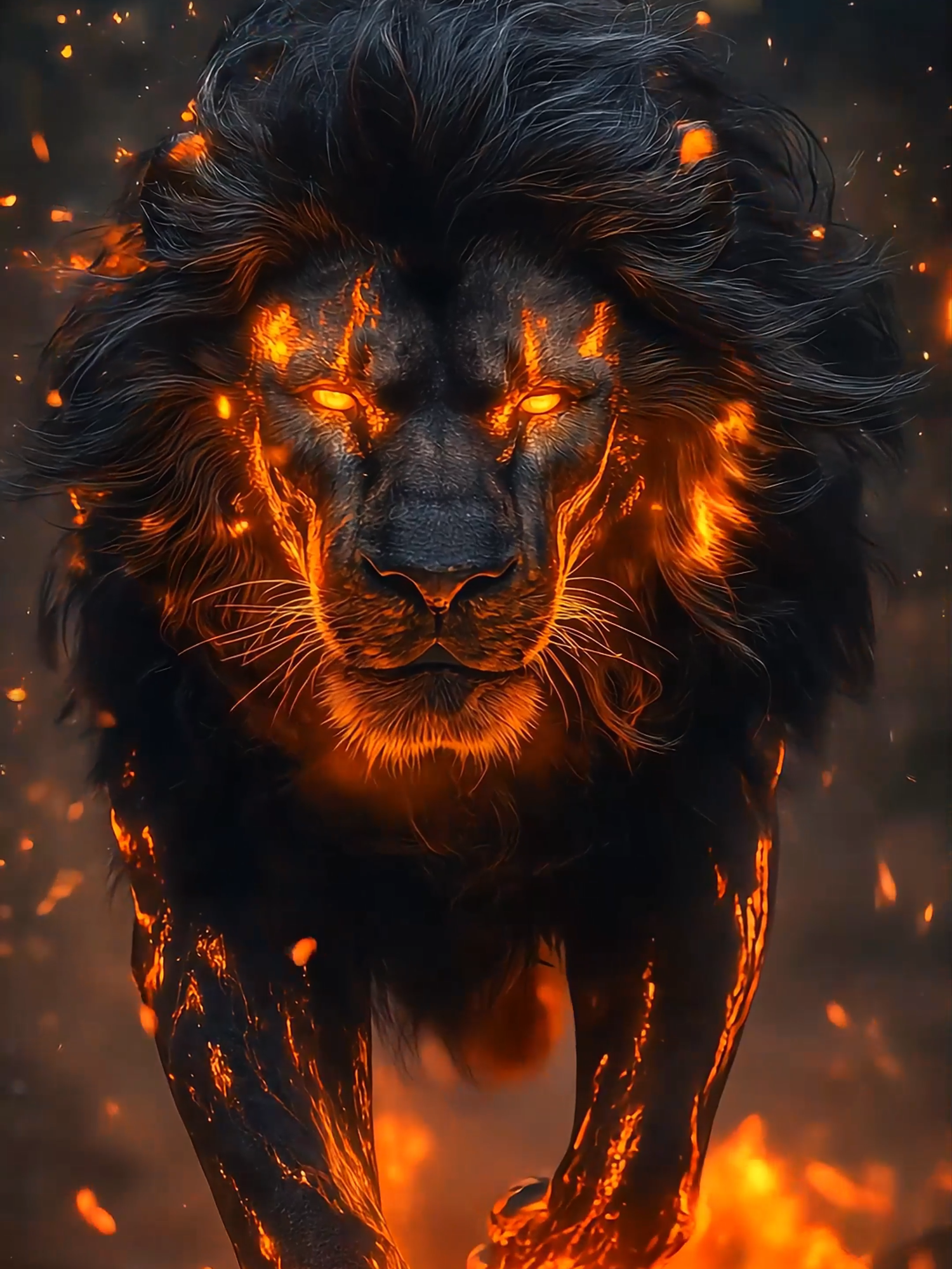 Live Wallpaper 4k Lion :  🔥🐾 Behold the majestic black lion with incandescent eyes and fiery markings! As it strides through the molten ground, sparks and flames erupt around its paws, creating a powerful and mystical aura. Witness the raw, untamed energy and mythical presence of this incredible creature! 🌋🦁 #Lion #livewallpaper4k #2025 #Powerful #Nature #Epic