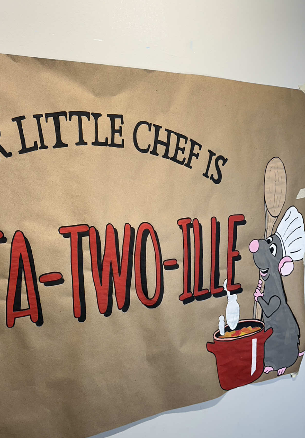 Ratatouille Themed 2nd Birthday!!  🐀 🧑‍🍳   How cute!! #ratatouille #paintedbanner  #custombanner #banner #paintingart #paintwithme #junkjournal #craftbusiness #kidsbirthdayparty #kidsbirthday #birthdaybanner 