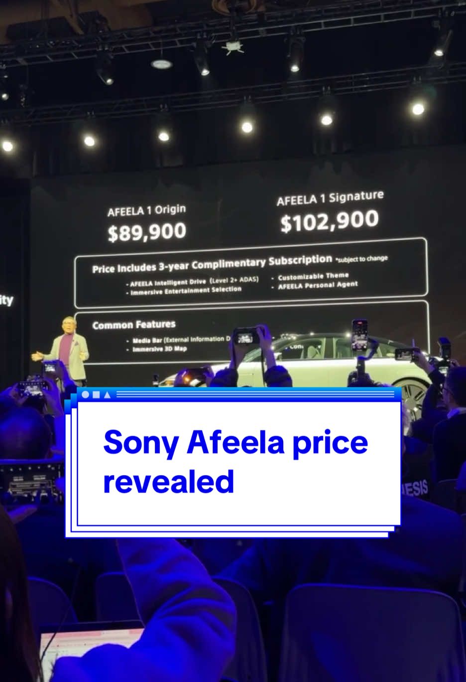 It only took five years, but the electric vehicle, which is a collaboration between Sony and Honda, the Afeela 1, is finally available for preorder. It will come in two trims: the $89,900 Afeela 1 Origin and the $102,900 Afeela 1 Signature. Reservations start tonight with a $200 deposit and will be limited in California for right now. #sony #afeela #ces #techtok #honda 