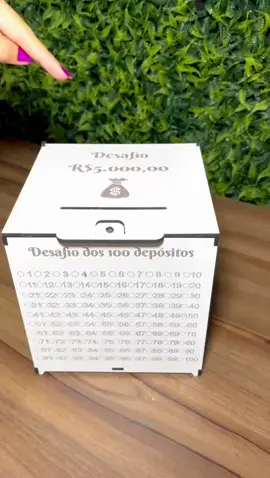 Já pensou em juntar 5 mil reais de forma simples e divertida? 🤩 Com o Cofre Desafio dos 100 Depósitos, é fácil! Cada número representa um valor de depósito, e toda vez que sobrar aquela graninha, você coloca no cofre e marca o valor correspondente. 🎯 Transforme o hábito de economizar em algo prático e alcançável. Muito legal, né? Garanta o seu por apenas R$38,00 e comece hoje mesmo! 💰✨  @lekabella_laser
