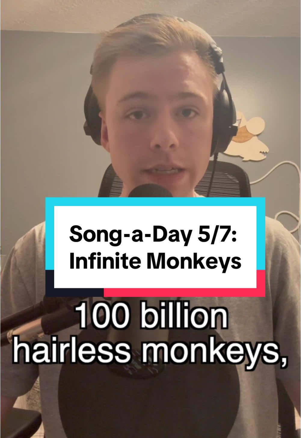 Yes, this song references the infinite monkey theorem, the proposition that a monkey randomly hitting typewriter keys for an infinite amount of time would almost certainly eventually write the entire works of William Shakespeare—used here to contemplate the value of my own work and the overall significance of human art