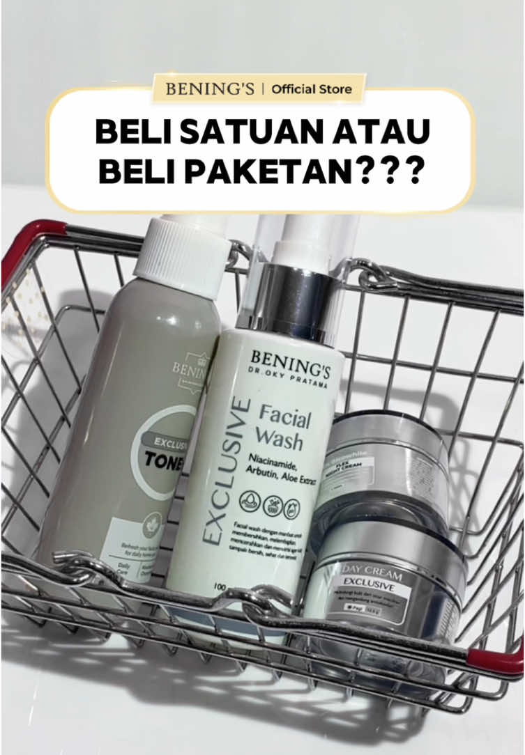 Kenapa harus beli satuan kalau beli sepaket dapet harga lebih murah🤩 #BeningsIndonesia #DrOkyPratama #Benings #PaketSkincare #TebusMurah #SkincareViral 