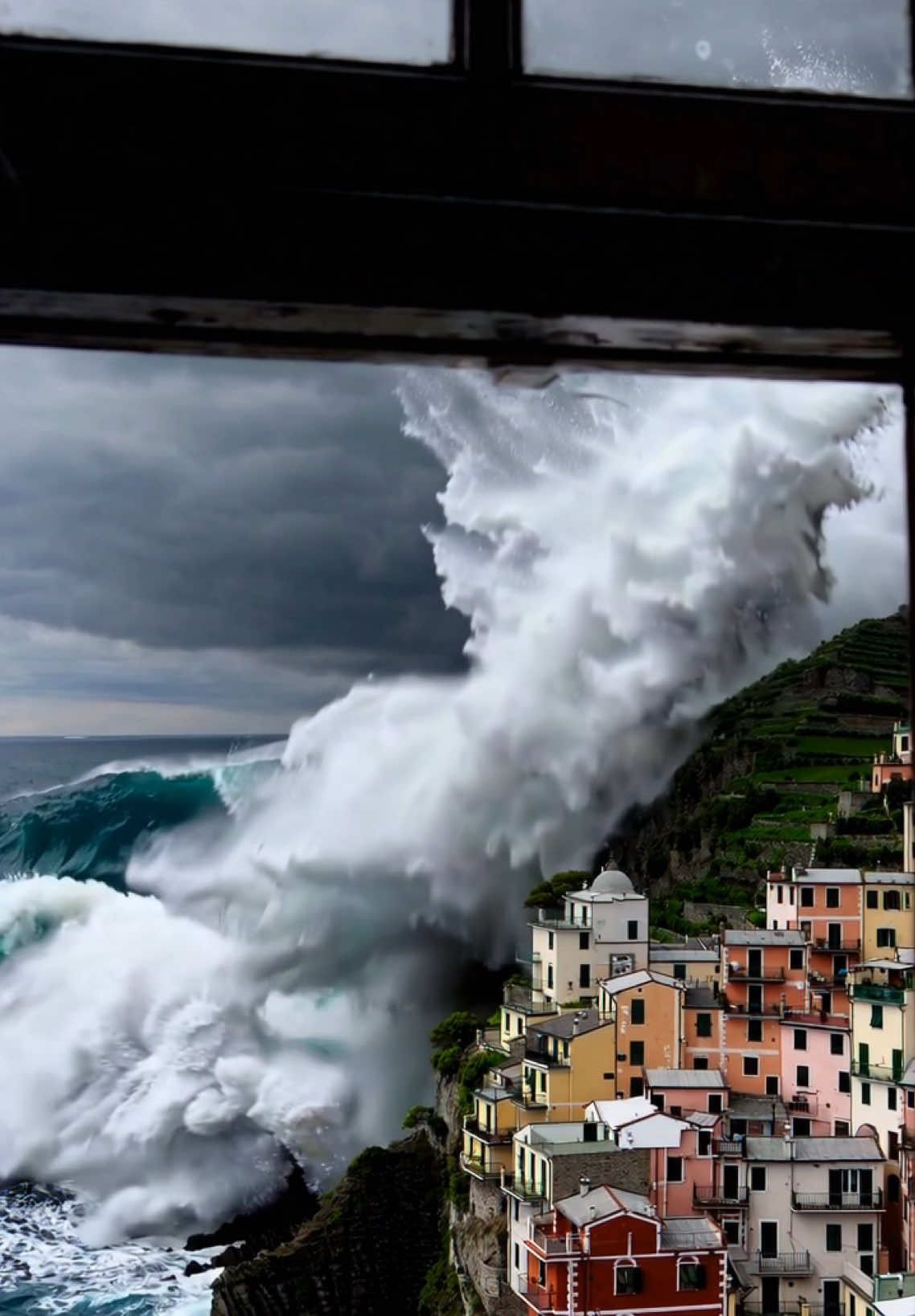 Would you buy a house with a ocean view 🌊 👀 ? #bigwave #tsunami #surfing #surf #tidalwave #tsunami #ocean #italy #bigwaves 