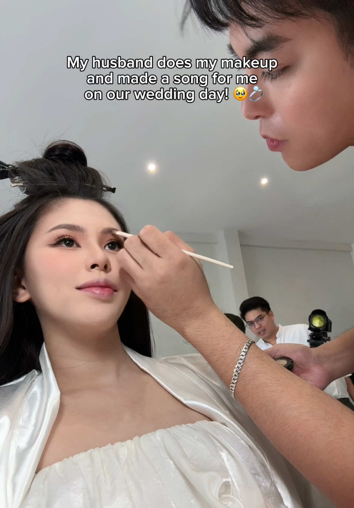 From my boyfriend doing my makeup for our wedding proposal to my husband doing my makeup on our wedding day. 💍🥹🫶🏻  Bonus point yung Song! Ang gandaaaa 🥹🥹