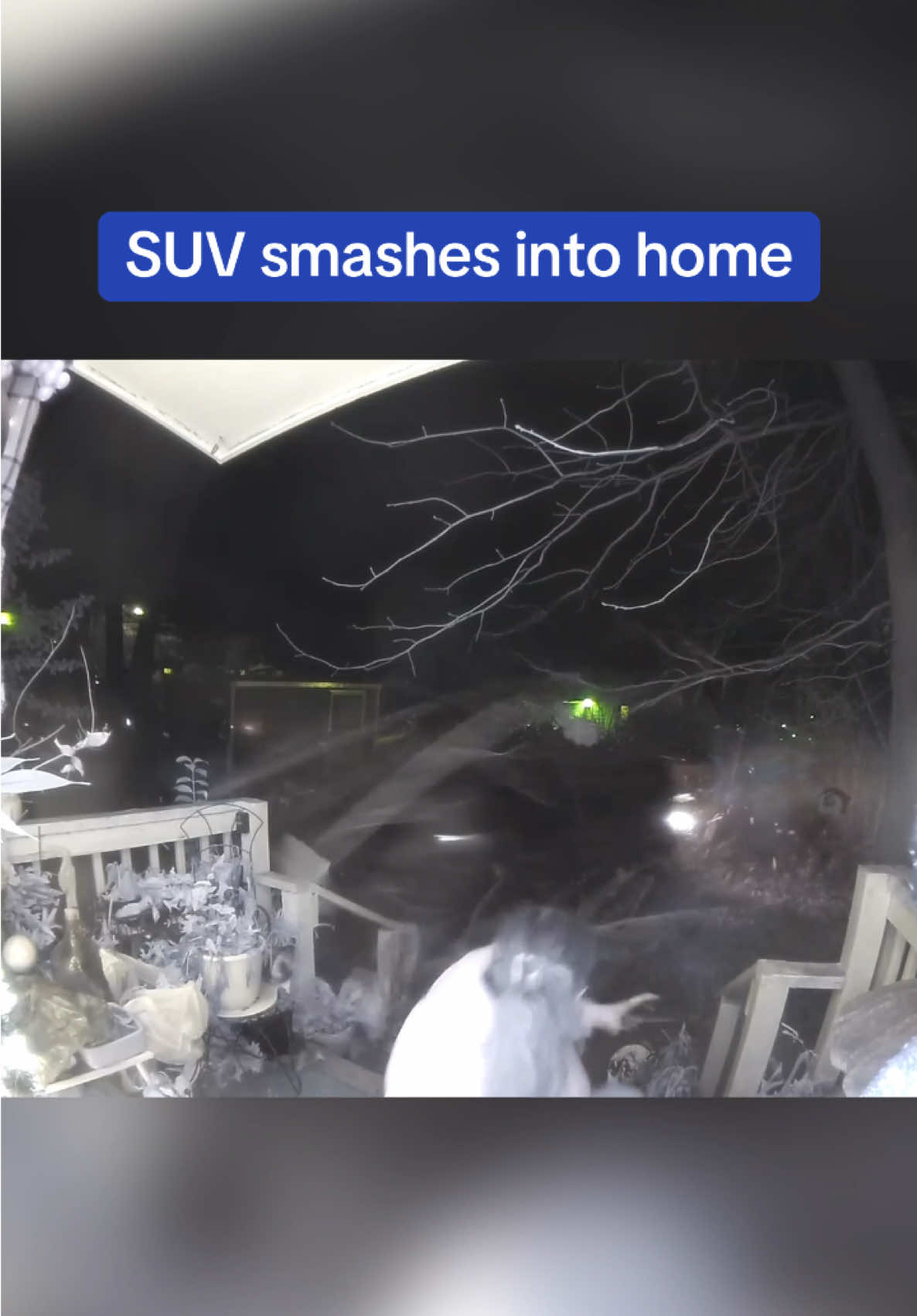 This is the shocking moment an SUV narrowly avoided a woman when it crashes into the porch of a home, striking a gas meter. The woman sat on her porch while speaking on her cell phone, when the SUV drove high speeds towards her home and crashed, narrowly missing her by mere inches. Cops say the group, including juveniles, were attending a party at a rental property in South Carolina and attempted a traffic stop on the SUV as the vehicle fled and rounded a corner. Thankfully no one was injured. 🎥 Katie Abraham via Storyful