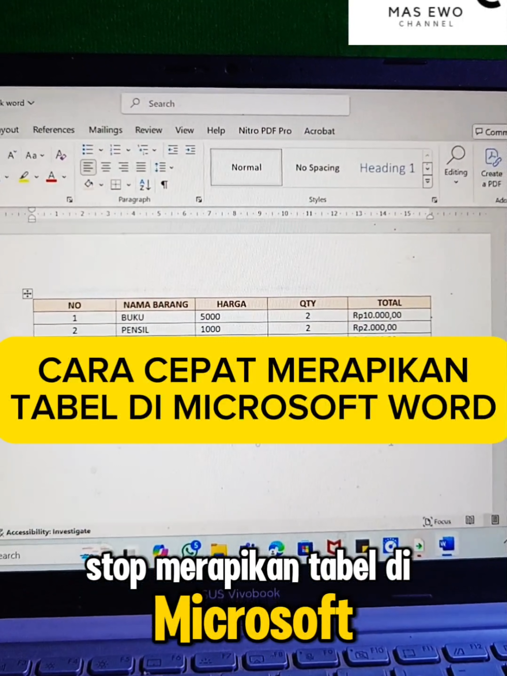 CARA CEPAT MERAPIKAN TABEL DI MICROSOFT WORD‼️#fyp #tabel #rapi #microsoftword 