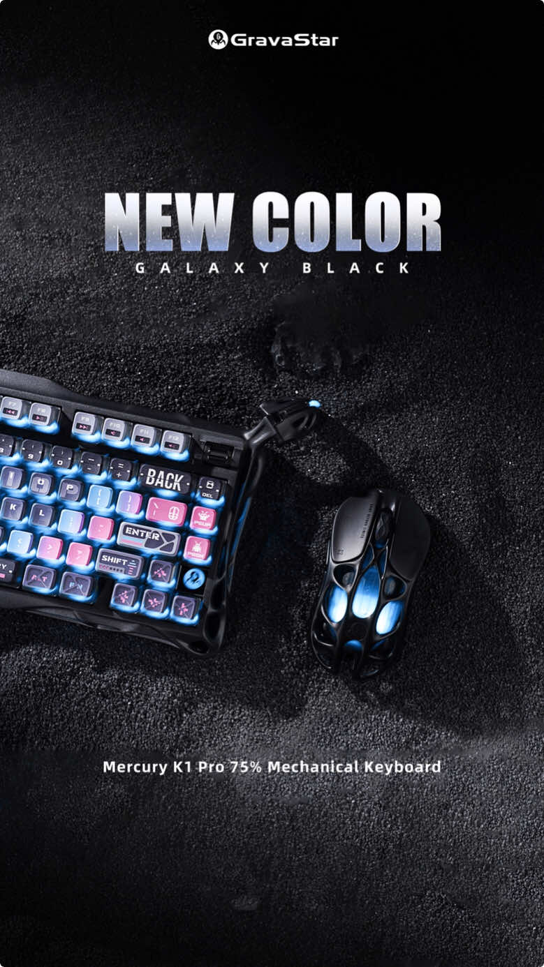 New Arrival! Say hello to the Galaxy Black Mercury K1 Pro Keyboard.🪐 A keyboard straight out of another galaxy. Ready to complete your futuristic setup? Link in bio!🌌 #gravastar #mercurykeyboard #newdrop #mercuryk1pro #newcolor #keyboard #keeb #techtok #setup #fyp 