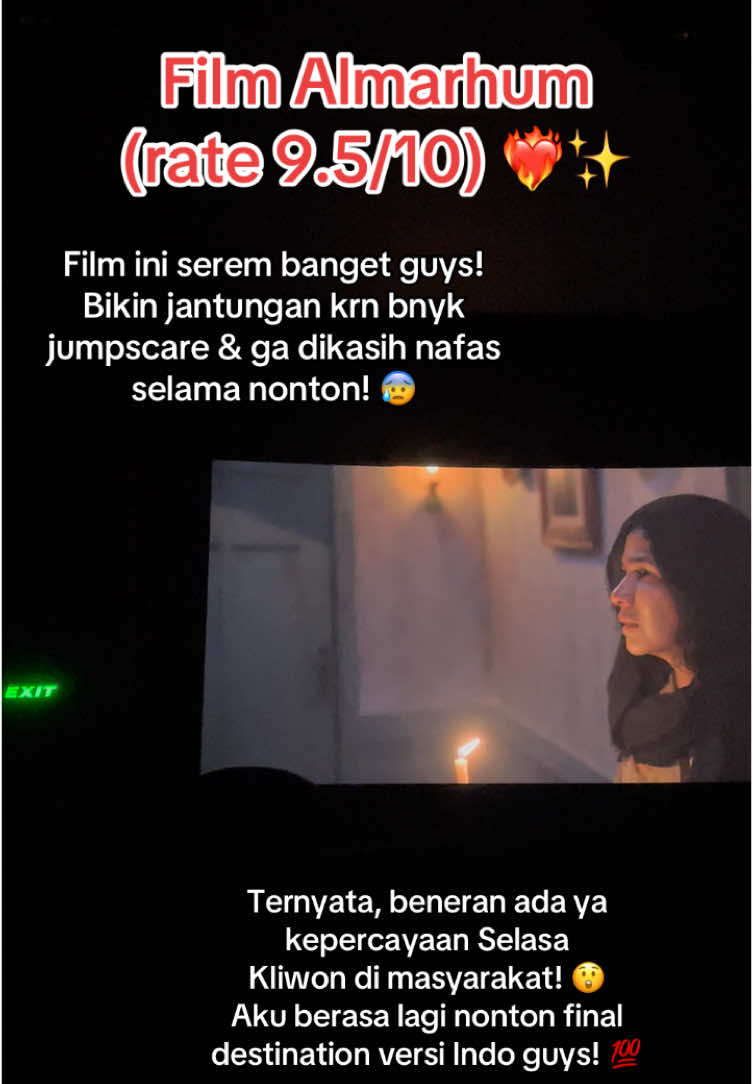 Bagi kalian pecinta film horror, wajib bgt nonton sih! Filmnya serem bgt & banyak bgt jumpscarenya guys! Bakal deg-degan sepanjang film! 😰 📌 Tayang mulai 09 Januari 2025 atau 2 hari lagi di seluruh bioskop Indonesia! ❤️ #filmalmarhum #rekomendasifilm #filmhorror #horrorindonesia #horror 