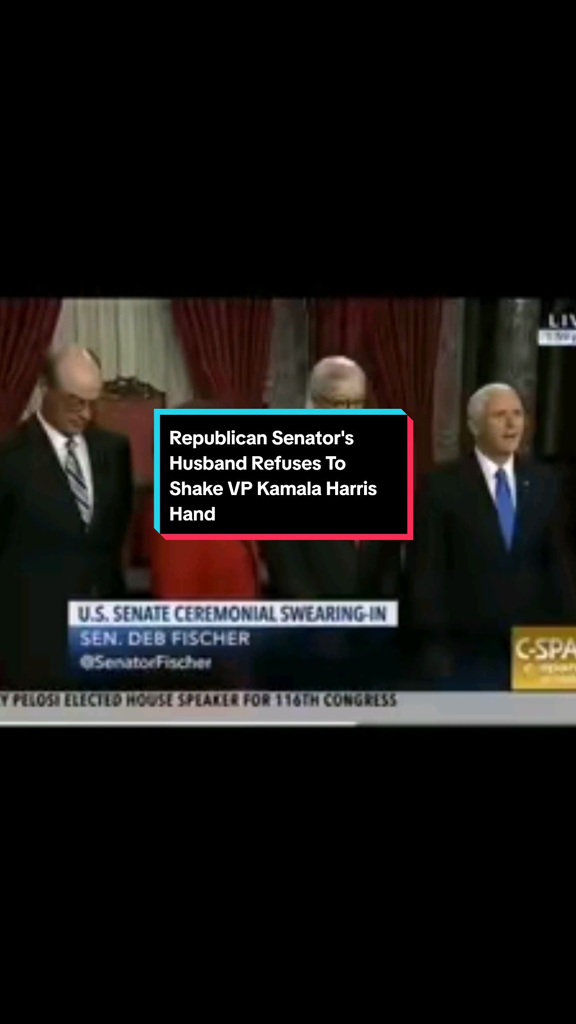 After Nebraska Republican Senator Deb Fischer husband Bruce Fischer a University of Nebraska Lincoln engineering professor went viral for refusing to shake Kamala Harris hand or make eye contact with her I looked at video at previous swearing in ceremonies.  Bruce Fischer had no problem posing for photos with VP Mike Pence in 2019 or VP Joe Biden in 2013.  Someone needs to ask Senator Fischer why her husband Bruce Fischer couldn't stomach being civil enough to shake VP Kamala Harris hand or acknowledge her at the ceremony yesterday.  He had no problem with the white men.  #republicans #kamalaharris #BlackTikTok #blacktiktoks #democrats 