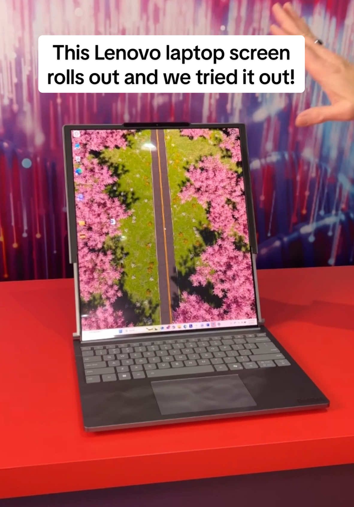 Lenovo’s Thinkbook Plus Gen 6 screen has a rollable screen! It starts at 14 inches but grows to 16.7. It’s a first of its kind and we tried it out at CES 2025! #ces #ces2025 #techtok #techradar #consumerelectronics #viral #lenovo #rollablescreen #oled #breakthrough #viral