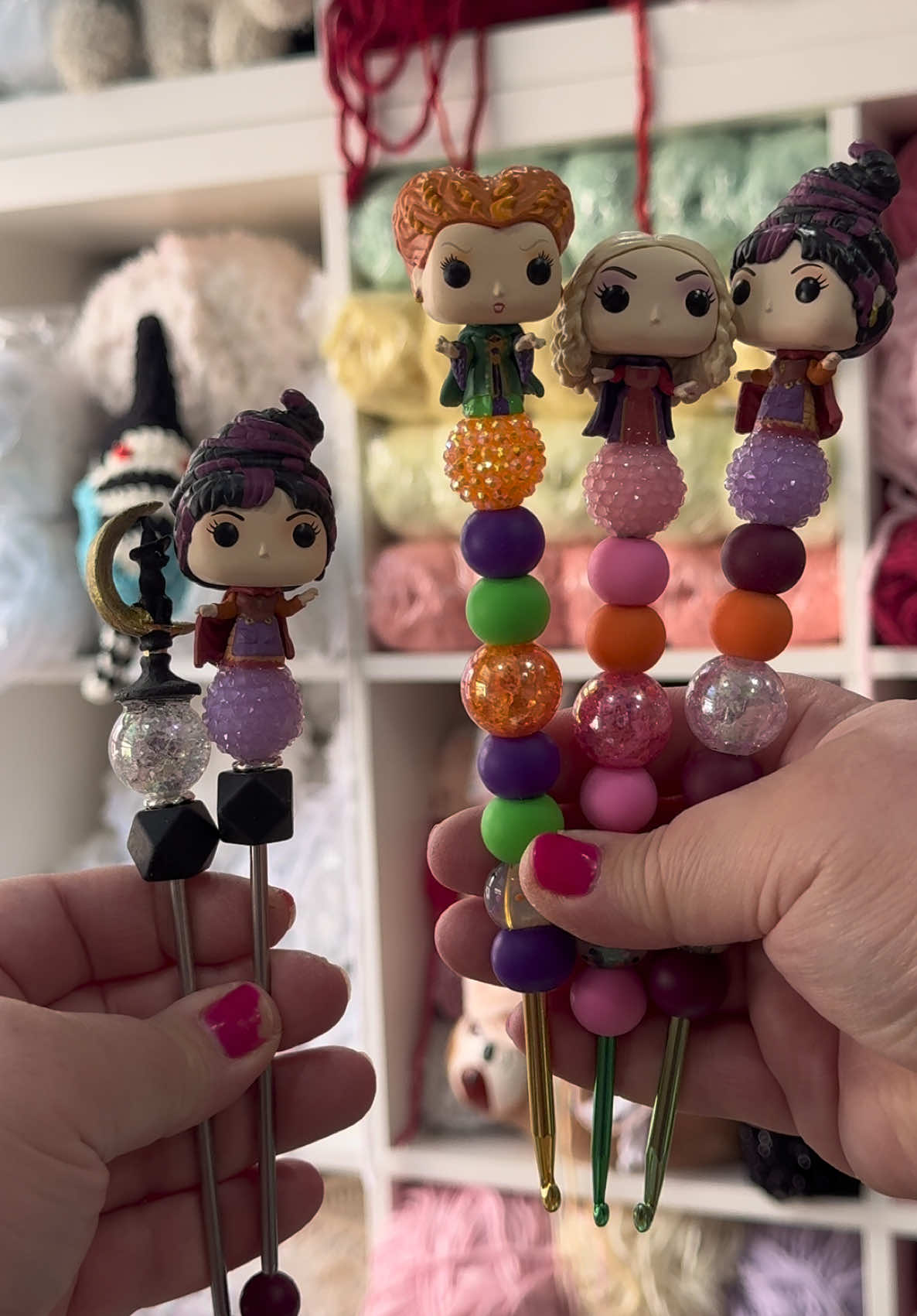 Twist the bones and bend the back….  ✨ Collectibles bring so much joy to our everyday lives! 🌟 Instead of letting your Funko Pops and Doorables gather dust on a shelf, why not showcase them creatively? 🧶🎨 Use your favorite figures to adorn your crochet hooks, Amistix, pens, pencils, and paintbrushes! 🖌️✨ Let your creativity shine as you blend function with fun! How do you display your collectibles? Share your ideas below! 👇💖 #C#CollectiblesF#FunkoPopC#CreativeDisplayA#ArtisticVibesJoyInEverydayLife #crochet #crochettiktok 