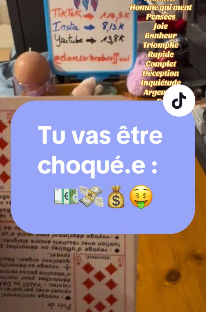 Tu vas être choqué.e : 💶💸💰🤑 Cette vidéo est un échantillon de ce que tu as en consultation privée avec moi. Cela ne représente pas ce qui t’attend dans le futur. Ce sont des énergies qui circulent sur le feed à l’instant où tu tombes sur la vidéo. Ne prends que ce qui résonne  pour toi. Reste à l’écoute de ton intuition. Cette vidéo est pour le collectif.  Si tu veux une consultation privée, réserve sur mon site Internet : https://oracles-diane.com     Attention aux faux comptes qui se font passer pour moi et aux escroqueries 🙄  Demande un vocal sur insta pour être sûr.e !!  #pourtoi #message #sms #tiragesentimental #homme #voyancecartomancieguidance #dianecarterobd #voyance #tiragedujour #energiedujour #cartomancie #guidance #guidancedujour #oracle #tarot #spiritualité #messagedujour #messagedesguides