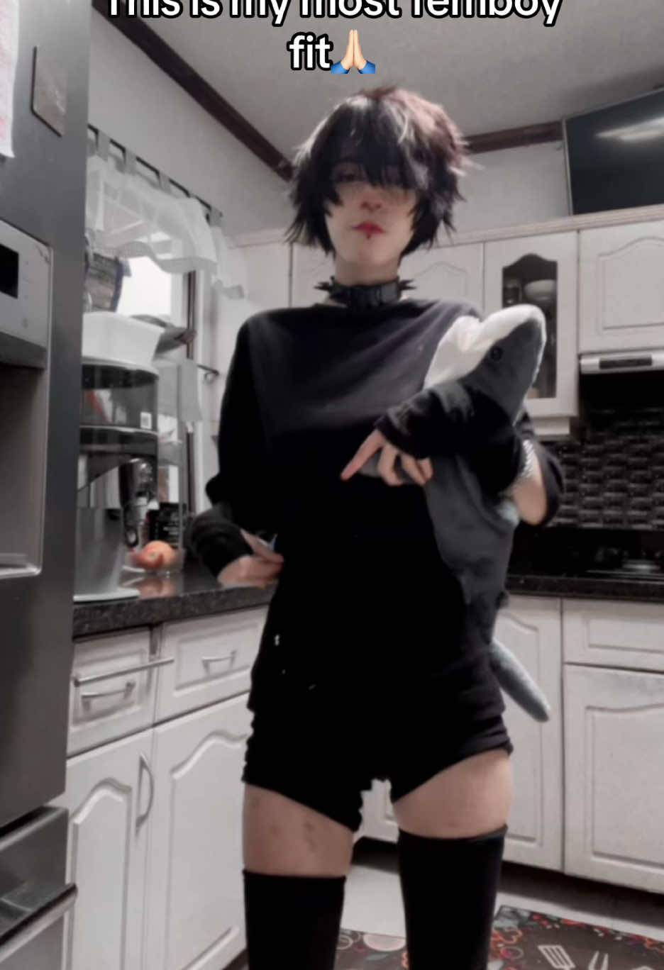 The shark plushie give it #femboy #femenineguy #alt #alternative #goth #gothic #2020trend #dance 