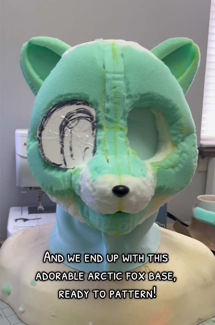 Final part 3 of my kemono style base making process! This base turned out fantastic and very light. as long as your base is symmetrical enough to mirror the pattern on and the eyes sit symmetrically, that is good enough. All animals have some imperfections in their facial symmetry and the result looks more natural. I intentionally create minor assymetries in my 3d base models as well. After this, I will pattern the base using duct tape on plastic wrap and 3d model eyes in blender.  - #fursuitmaker #fursuittutorial #fursuitwip #fursuitheadbase #fursuitmaking 