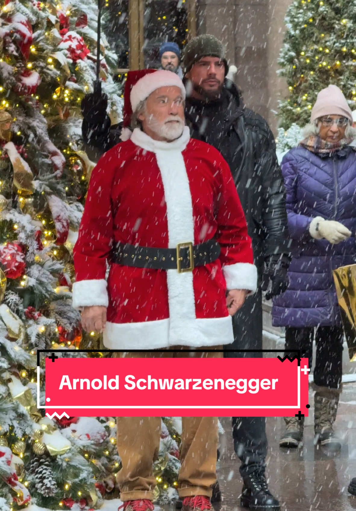 When you have an a lister celebrity dressing right outside your window 🥰 #arnoldschwarzenegger filming a new Christmas movie in NYC 🎬 #entertainmentnews #christmasinnewyork #nyc #bts 