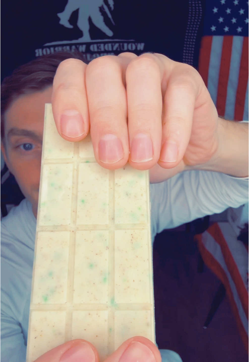 Here is our taste test of our Keylime pie delight, chocolate bar! #chocolate #chocolatelover #candy #candyshop #snack #peppers #whitechocolate #keylimepie #woundedwarriors #veteran #veteranowned #veteransoftiktok 