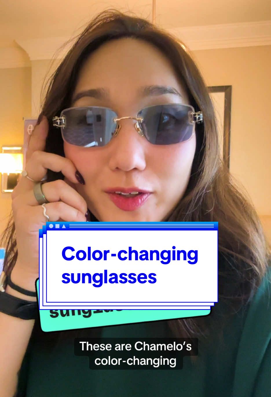 Chamelo’s color-changing glasses are back at CES and, this year, they can handle prescription. Users can switch between four colors; cool clear, blue, purple, and ruby. They can also adjust levels of tint. #sunglasses #fashion #ces #tech #techtok 