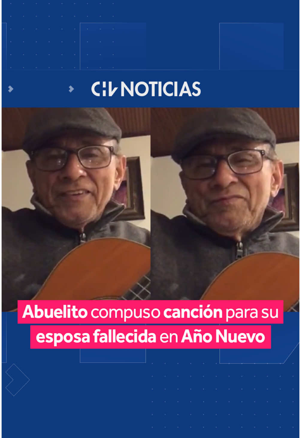 Un Año Nuevo diferente. 🥺 👴 Un abuelito compartió una emotiva canción que compuso para celebrar el Año Nuevo, a través de sus redes sociales.  👉 ¿Con qué motivo? Para enviar un “mensaje al cielo”, debido a que su composición estaba dedicada a su esposa fallecida. Además, junto con su canto, agregó el escrito: “Feliz año mi bella esposa Titina”. #CHVNoticias #ViralCHV #InternacionalCHV