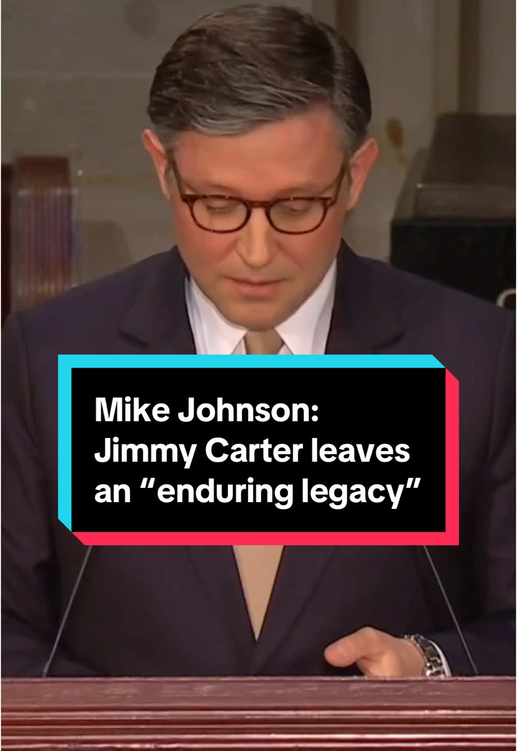 House Speaker Mike Johnson, R-La., reflects on former President Jimmy Carter's legacy during a memorial service in the U.S. Capitol Rotunda. Johnson praises the 