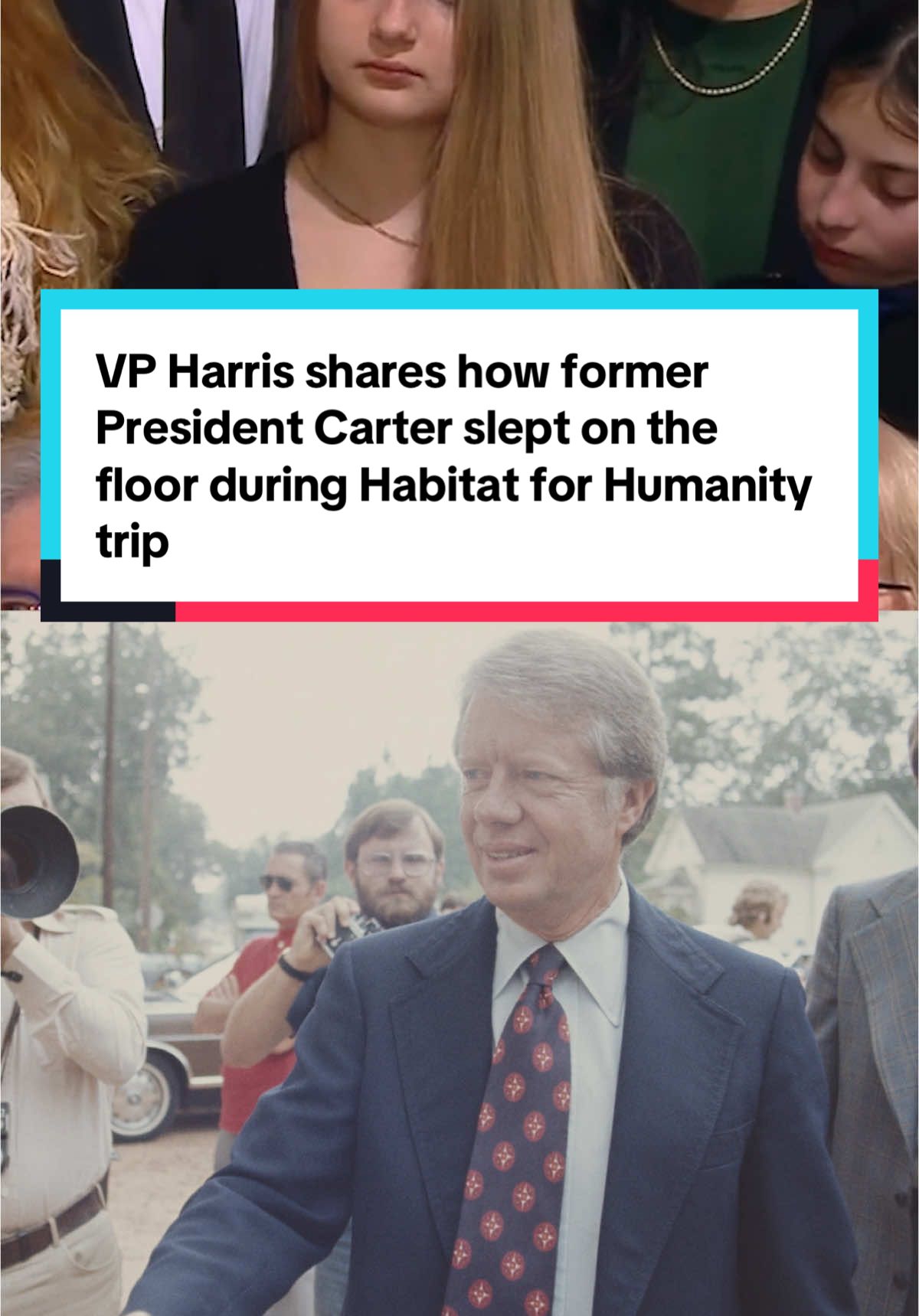 In a eulogy for former President Jimmy Carter, Vice President Kamala Harris tells the story of how he and former First Lady Rosalynn Carter gave up their private room and slept on the floor during their first trip with Habitat for Humanity for a young couple who had put off their honeymoon for the trip. #news #JimmyCarter #POTUS #US #HabitatforHumanity #volunteer 