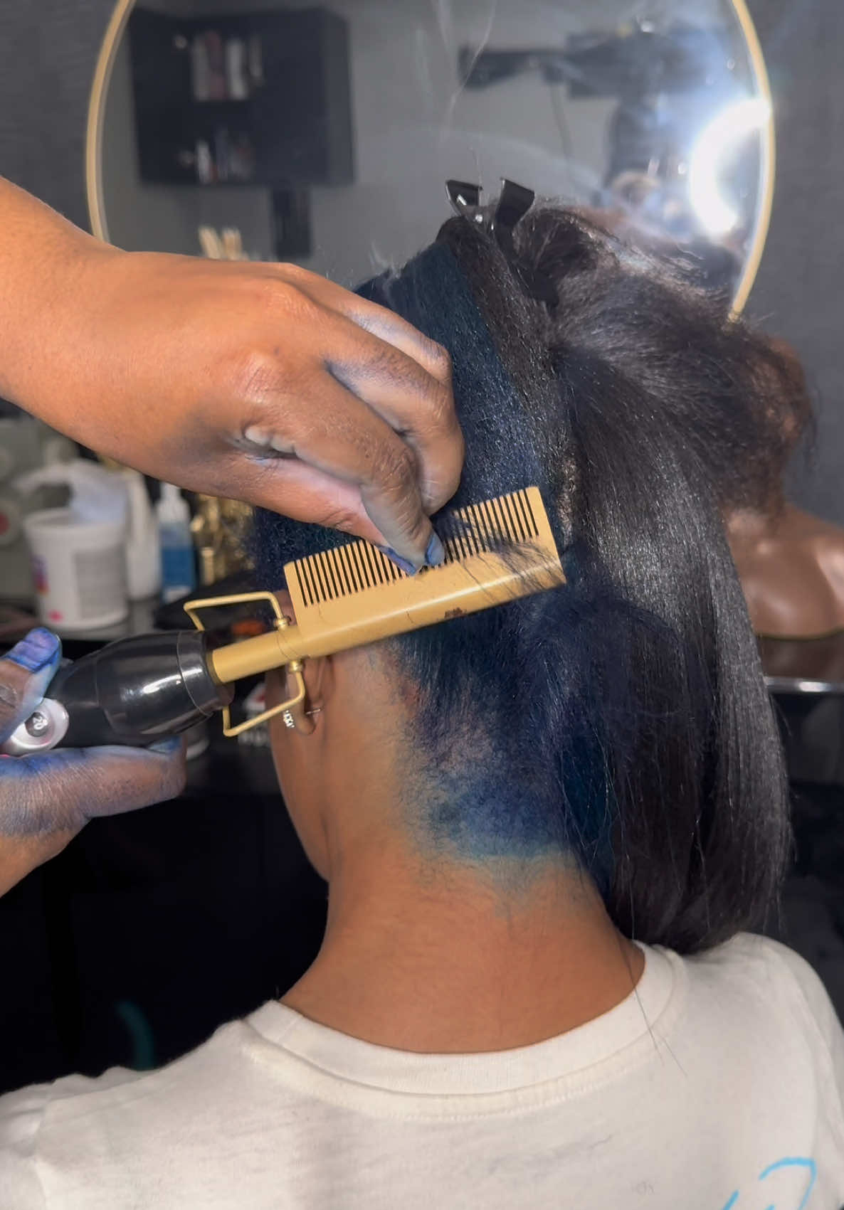 Aqua-Blues 💙  -Peek A Boo Silk Press - - - - #blackhairtiktok #travelingstylist #fyp #hairgoals #silkpress #bluehair #greenhair #coloredhair #blackgirl 