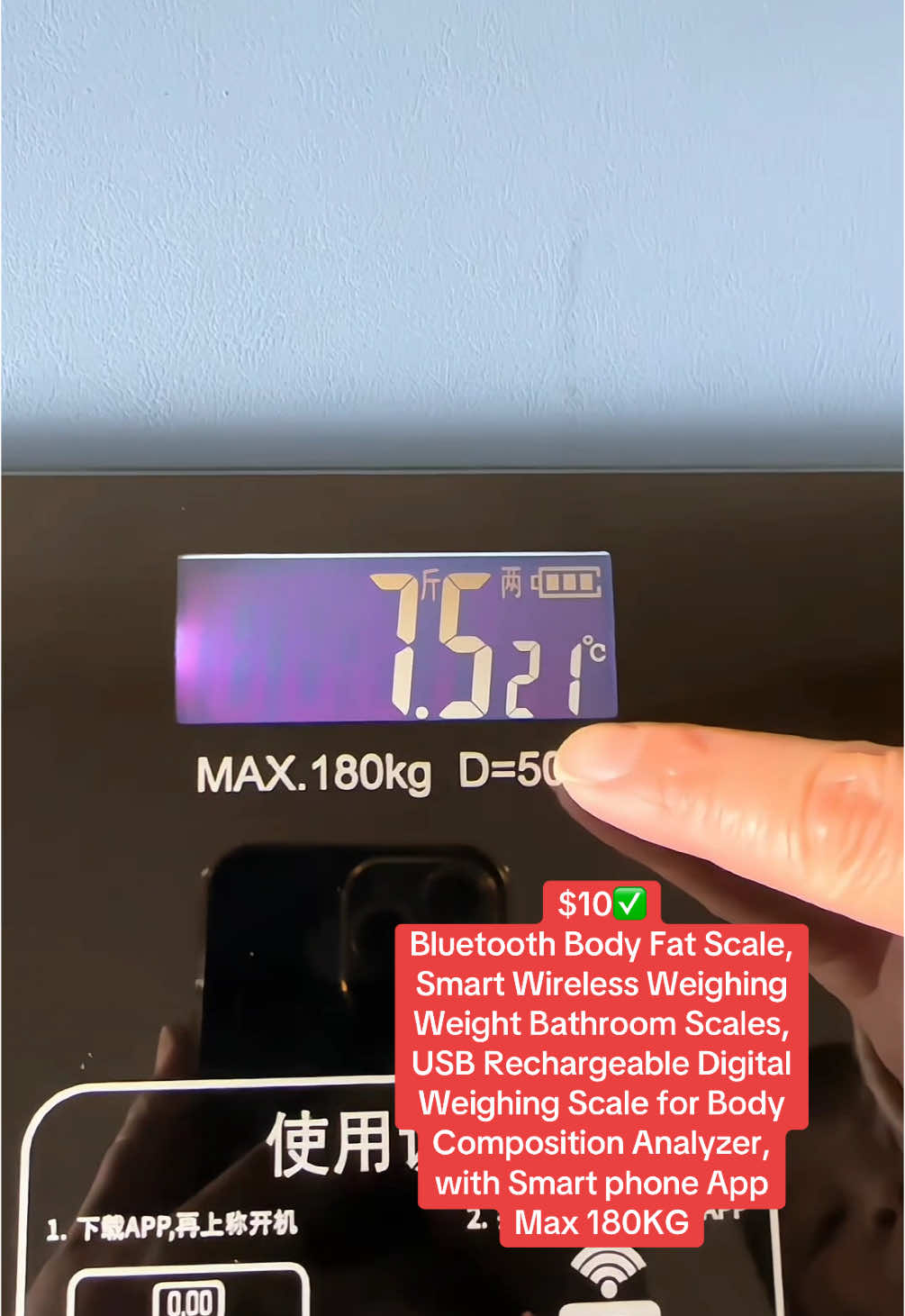 $10✅ Bluetooth Body Fat Scale, Smart Wireless Weighing Weight Bathroom Scales, USB Rechargeable Digital Weighing Scale for Body Composition Analyzer, with Smart phone App Max 180KG