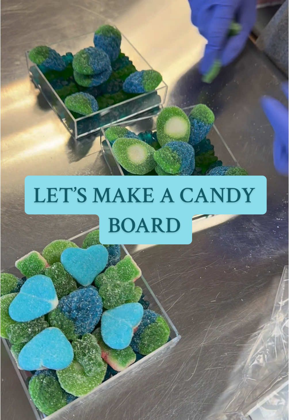 Let’s build the top layer of our Out of this World candy box 💙🌎 Elite luxury gummies right this way! Do you peep the viral sour kiwis 🥝👀 #rubybond #candy #bts #letsmakeacandyboard #sourkiwi #kiwigummies #candyboard #candybox #gummycandy 